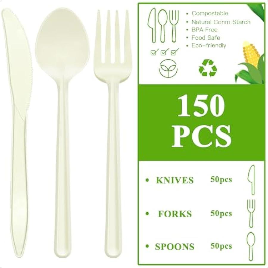 Compostable No Plastic Knives Plastic Forks Plastic Spoons Plastic Utensils Compostable Cutlery Set Is Eco Friendly Products Fo