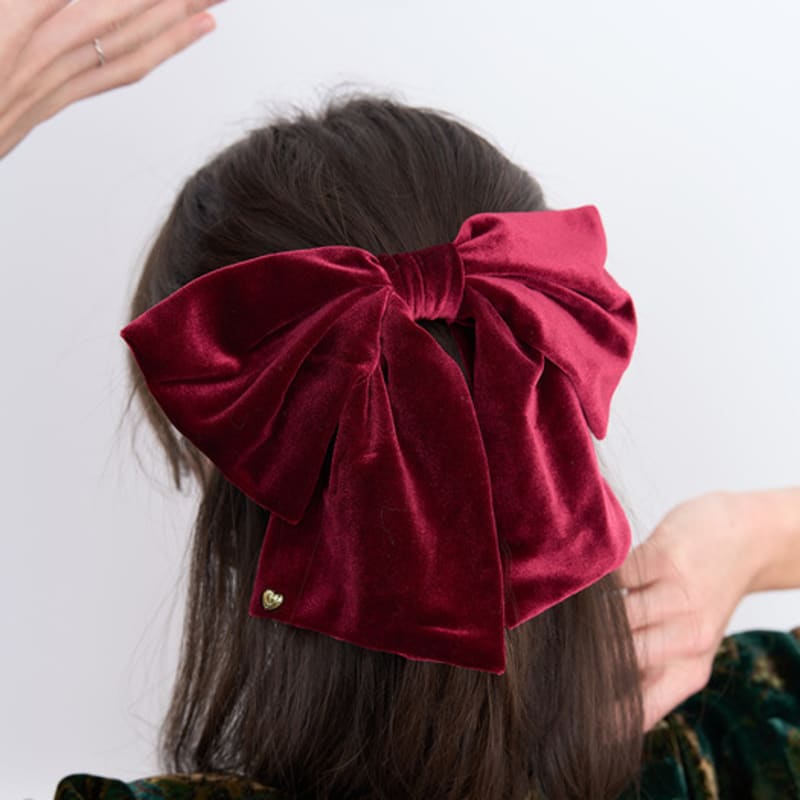 

ZOENA big Ribbon velvet Hair pin Black