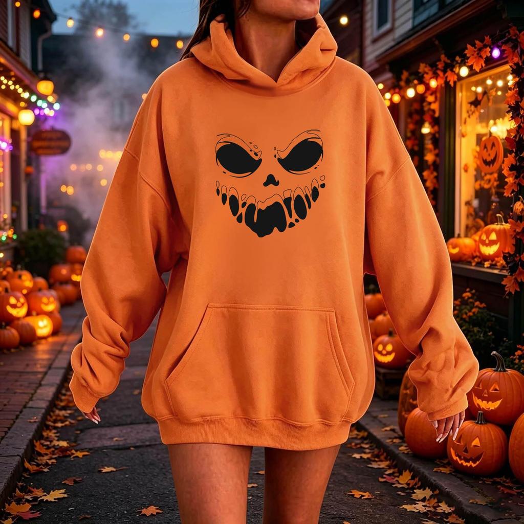 Women's Halloween Printed Hoodie, Casual Fashion Long Sleeve Pullover for Fall Holiday Party