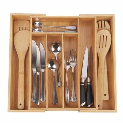 Uitschuifbare lade organizer van bamboe voor opbergdoos voor keuken servies en bestek