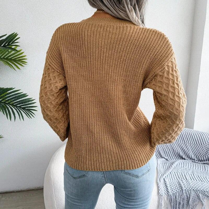 Solido Casual Allentato Donne Maglioni O Collo Autunno Inverno Manica Lanterna Pullover Per Le Donne Manica Lunga Maglione Lavorato A Maglia Top 23759