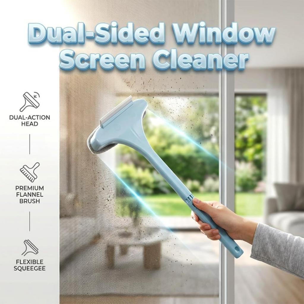 Window Screen Cleaning Brush,Upgraded 2 In 1 Mesh Cleaner Brush,Window Screen Cleaner Tool with Squeegee,Multifunctional Screen Brush,Double Sided Wet