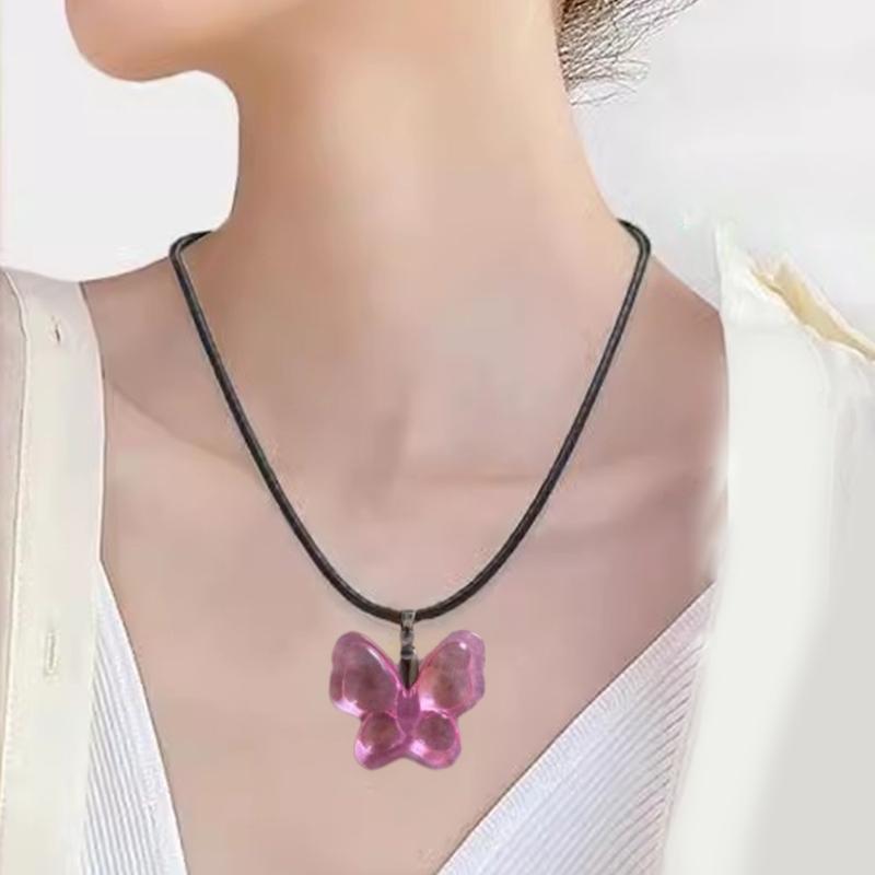 Resin Butterfly Choker Necklace Simple Pendant Clavicle Chain Party Jewelry for Girls Women Temperament Collarbone Chain