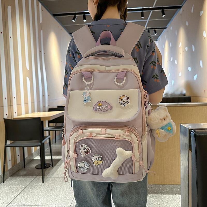 College Style Student Schoolbag Color Block Girl Multi-Pocket Large Capacity Backpack