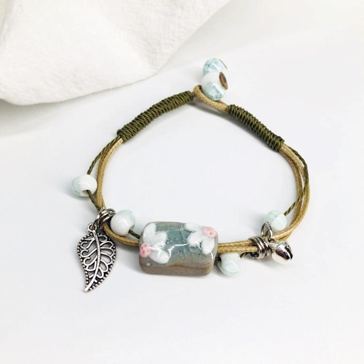 Retro Stone Flower Bracelet Female Jingdezhen Handmade Jewelry Woven Ceramic Pinched Flower Bracelet