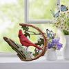 Creative Resin Linnet Figurines Handmade Semicircle Vibrant Red Bird Durable Engraving Red Bird Statue for Home