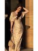2025 Sommer Retro Elegant Kurzarm Langes Kleid