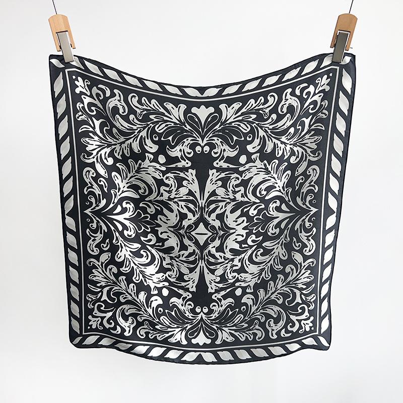 Summer thin simulated silk printing small square scarf women's neck protection decorative scarf headscarf light luxury high-end waist silk scarf