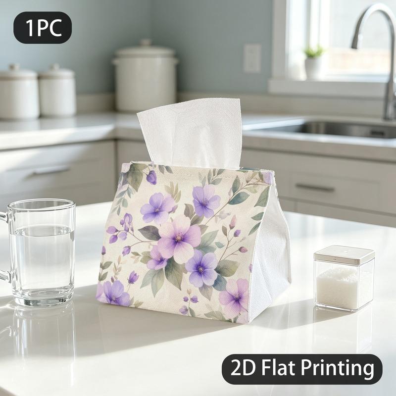 1pc Tissue Box, Watercolor Soft Purple Pink Floral Pattern, 2D Flat Printing, Serves Multiple Purposes, Easy To Carry, Tissue Pouch, for Nightstand, 2