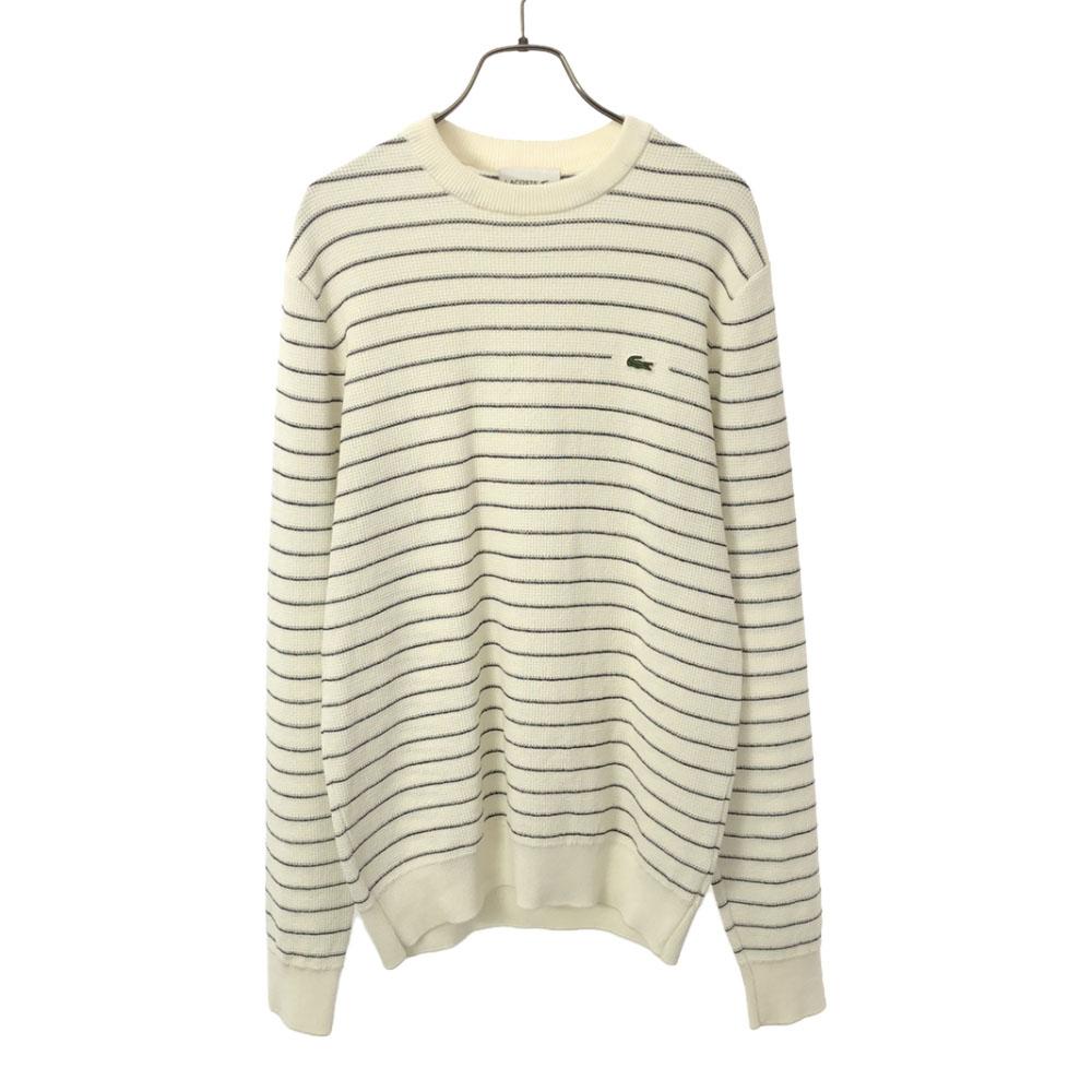 

LACOSTE border Long sleeve Thermal cotton knit sweater XS White x black Men s Used