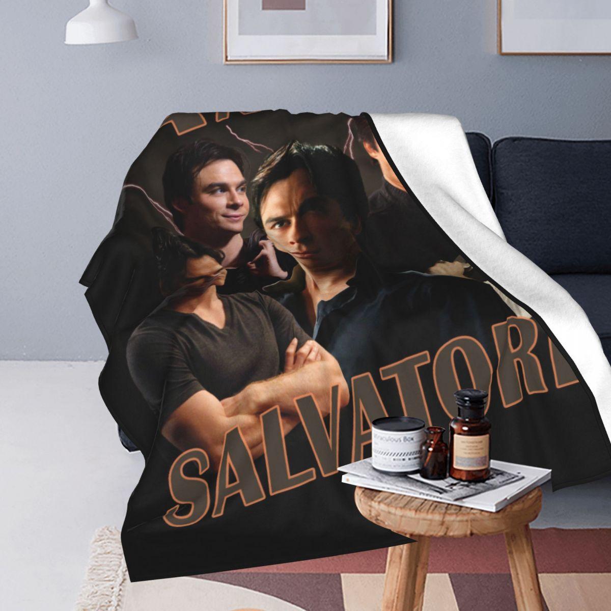 Jessica Chen Unisex Damon Salvatore Blanket Fleece The Vampire Diaries Ian Somerhalder Tv Series Throw Blanket For Home Office Plush Thin Quilt