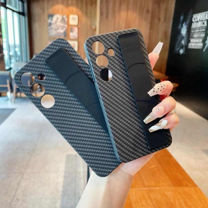 S25 Ultra Wrist Strap Carbon Fiber Phone Case for Samsung Galaxy S25 S24 S23 Ultra Plus 5G Silicone Wristband Protective Cover