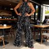 Summer Style Women's Sleeveless Printed Jumpsuit with Tie-Up Wide-Leg Pants