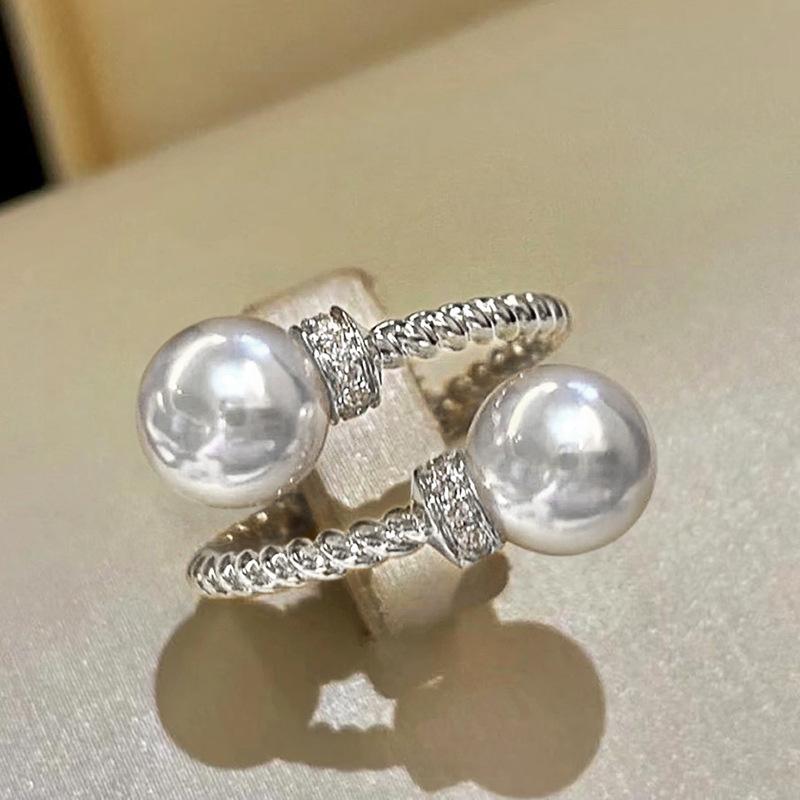 Fashionable Twist Double Bead Adjustable Ring