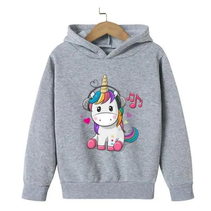 Children Unicorn Cartoon Hoodie Clothing Boys Girls Tops 3-12 Years Cute Printing Hoodie Spring Autumn Kid Pullover Sweatshirt