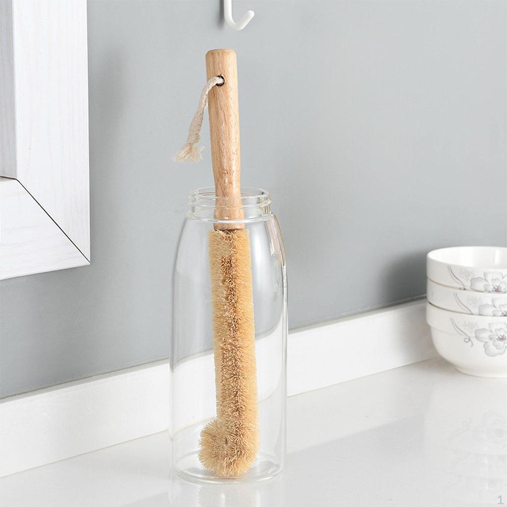 Coconut Fibers Brush Bottle Scrubber Multifunctional Handheld Portable Cup Cleaner with Wooden