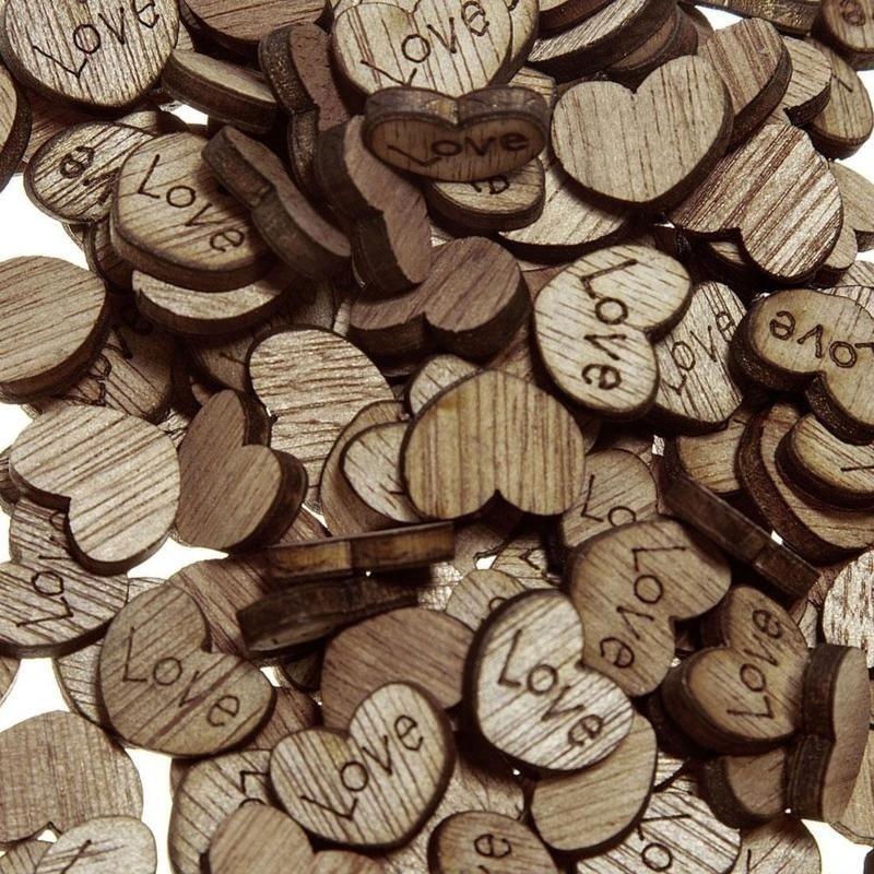 Nou 100 buc. Artizanat de decorare pentru masă de nuntă cu inimă de dragoste rustică din lemn