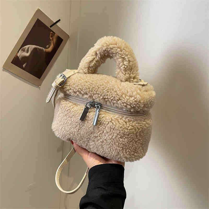 Lamb Wool Handbag For Women Autumn Winter Solid Color Soft Plush Small Square Bag Simple Versatile One Shoulder Crossbody Bags