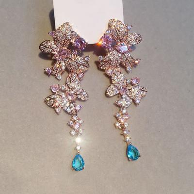 Diamond-encrusted Butterfly Water Drop Fringed Stud Earrings Retro Temperament Earrings Light Luxury High-end Sense Personalized Earrings Women