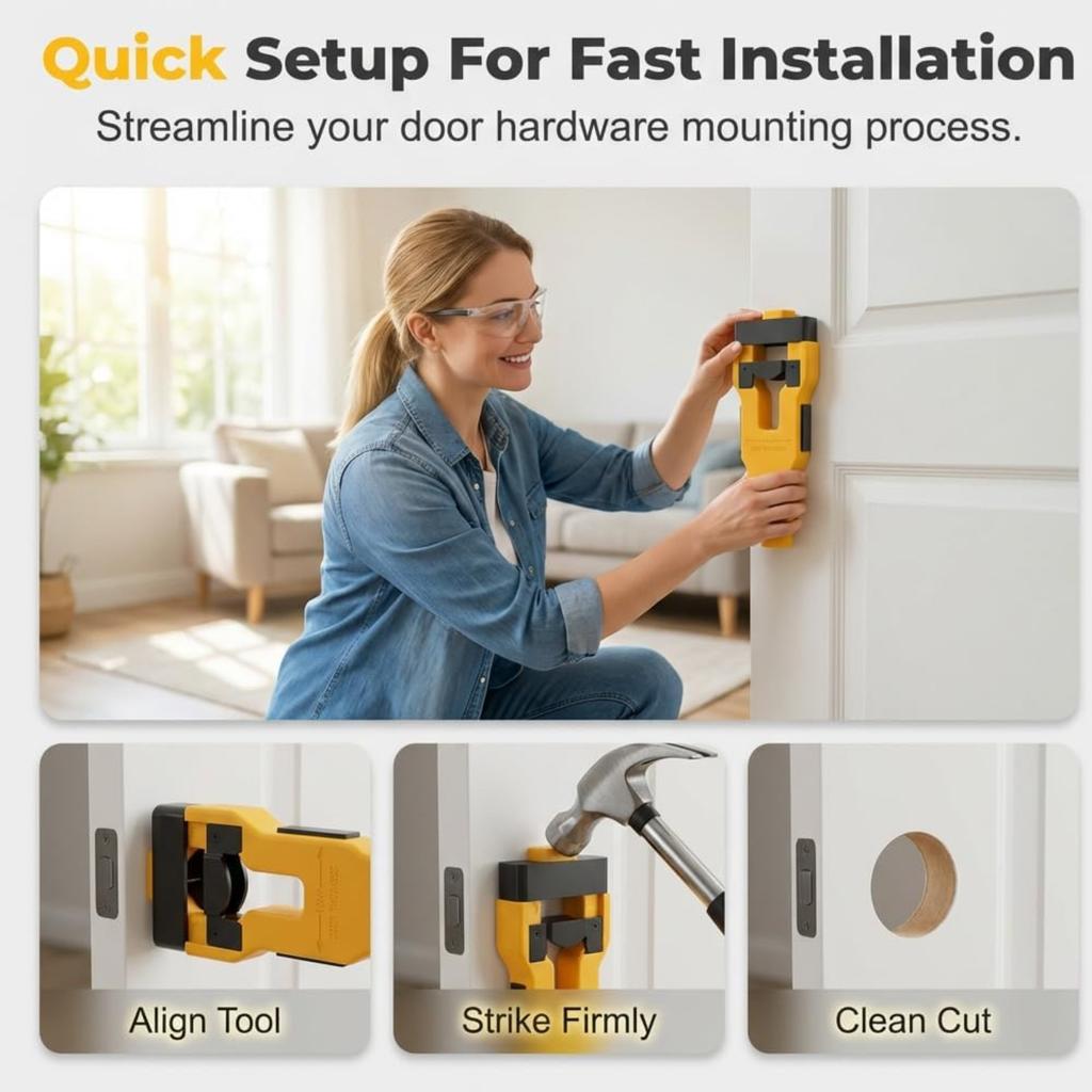 Door Latch Mortise Tool, Professional Door Lock Installation Kit, Precise Flush Mount Cutting Tool, Heavy-Duty Door Latch Template for 1-3/8" & 1-3/4"