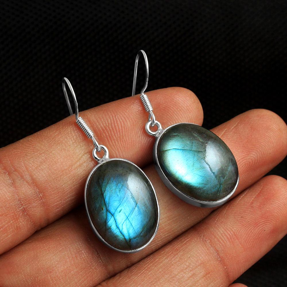 Handmade Labradorite Earring Solid 925 Sterling Silver Women Jewelry