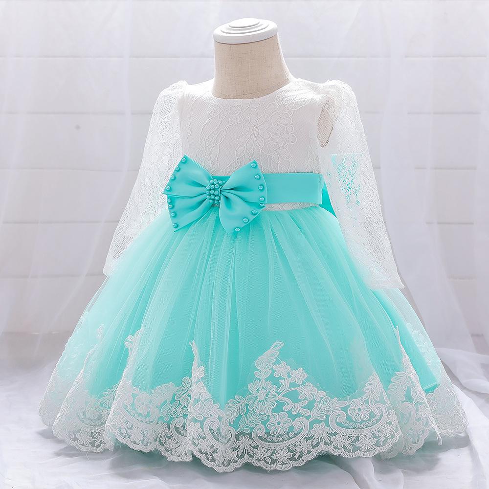 Children's Lace Long Sleeve Puff Dress - Baby's 1st Birthday/Baptism Gift for Girls 2025