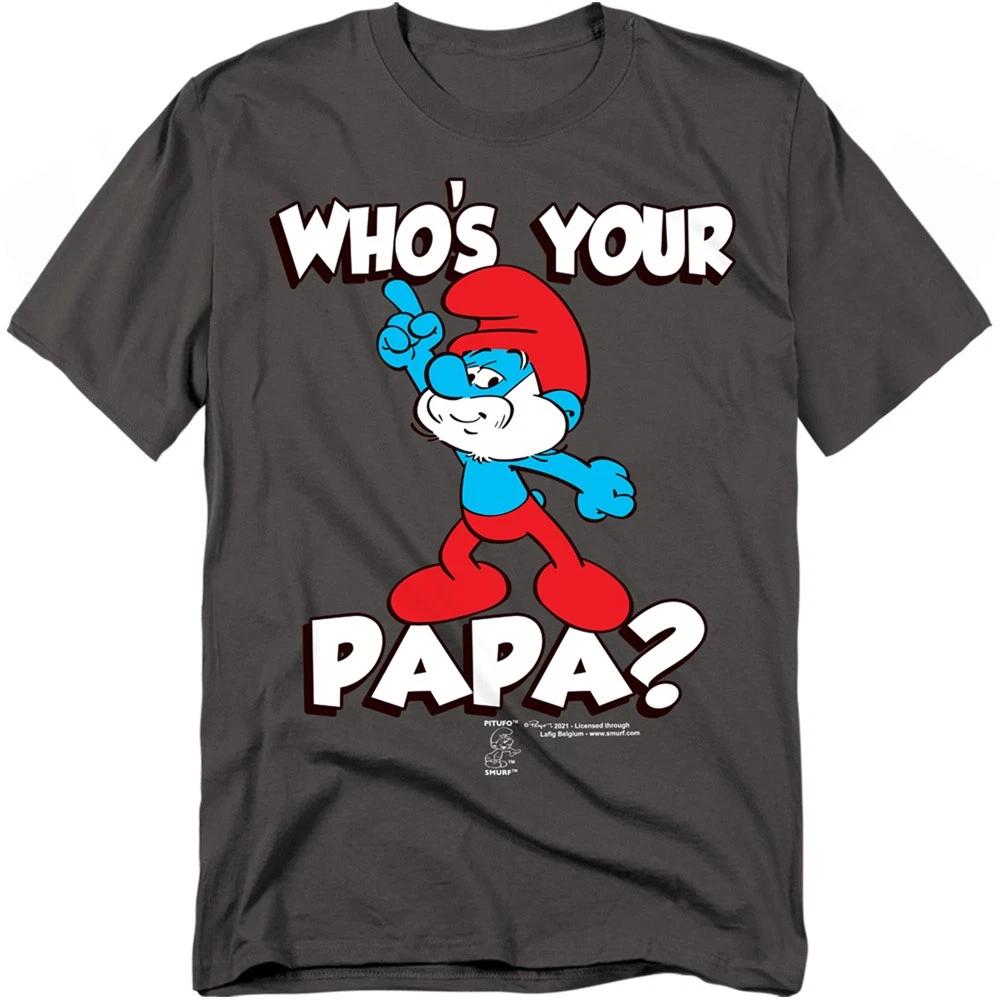 The Smurfs - Who s Your Papa? -  Unisex Short Sleeve Children s T-shirt - Gray 150