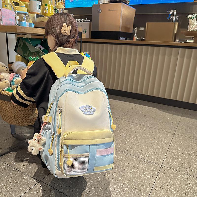 Student schoolbag girls large capacity high value student backpack splicing cute multi-compartment spine backpack women