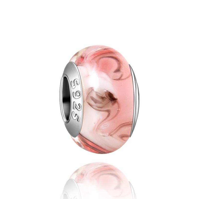  Charm Murano Vague Bleu Foncé Cuivré Coloré Compatible Bracelet Original Joli Charme Perles en Verre de Murano Fleur Rose Bijou