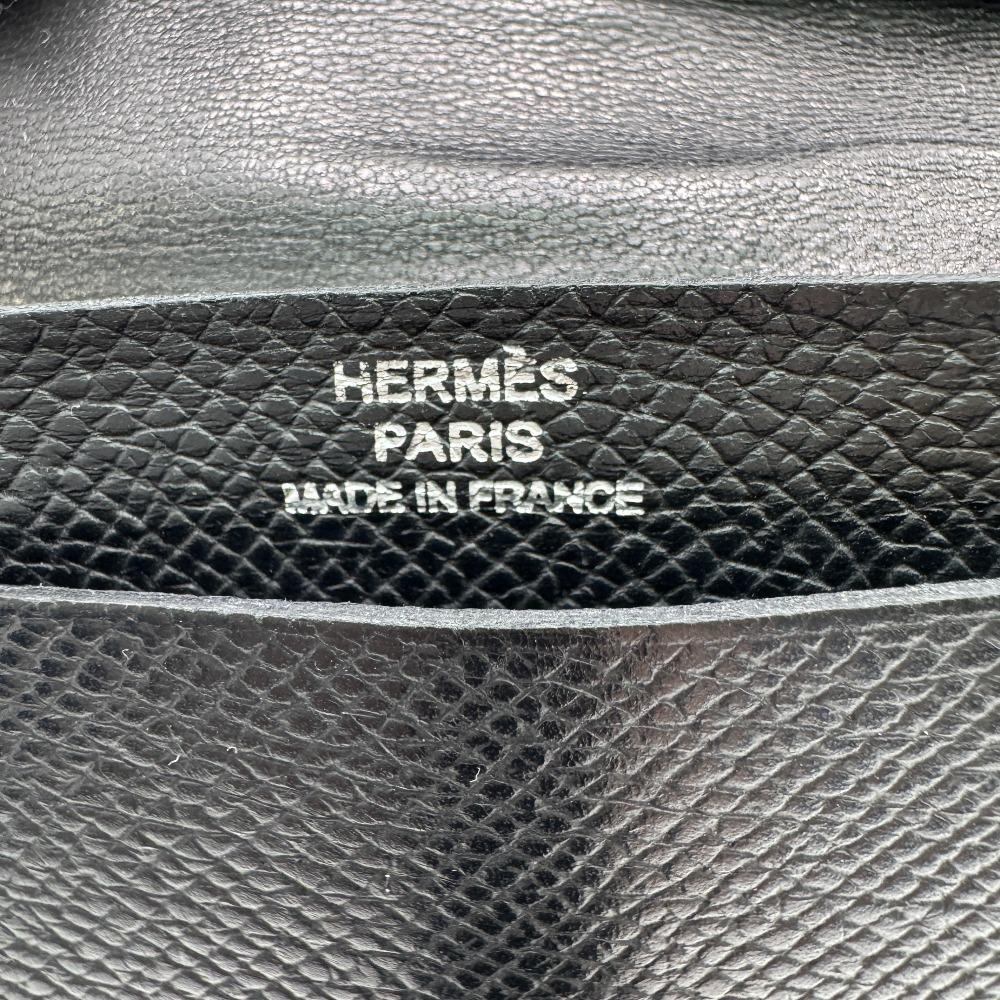 HERMES Bean leather Card Case black leather unisex Used