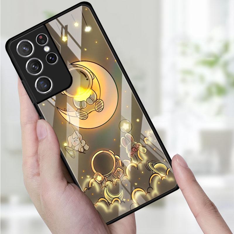 Handy Glas Hülle Für Samsung Galaxy S22 S21 S20 Ultra FE S9 S10 S8 Plus Note 20 10 Lite 9 8 Hülle Coque Süß im Weltraum Astronaut