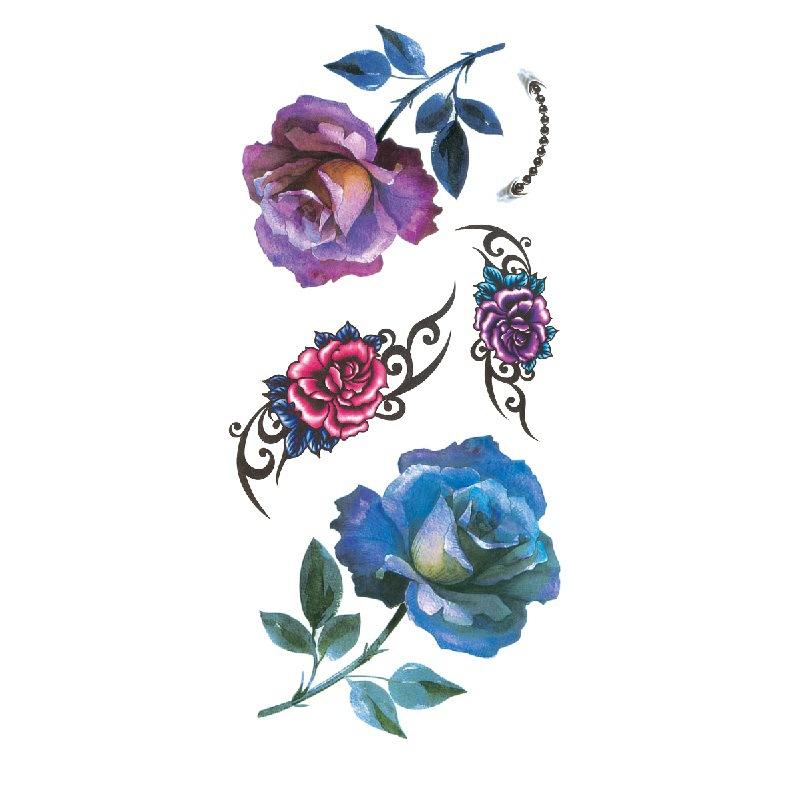 Adesivo de tatuagem de flor de rosa azul, flor de ameixa, padrão grande, capa de braço, adesivo de tatuagem à prova d'água, amostra de tatuagem