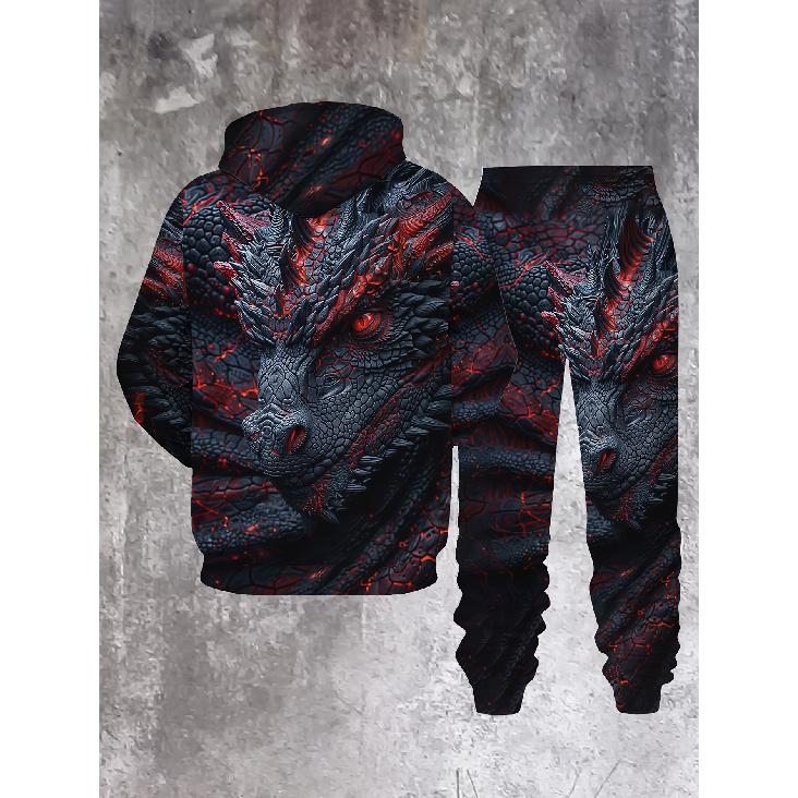 Men'S 3D Dragon Graphic Hoodie And Jogging Pants - Trendy And Comfortable Attire for Spring And Autumn