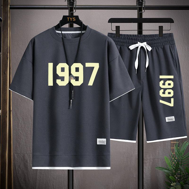 Summer Casual Mens 1997 Set Tshirt and Shorts Fashion Two Piece Sets Streetwear Sports Suit Harajuku Tracksuit