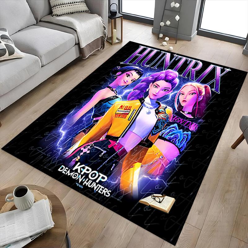 Huntrax Kpop Demon Hunters Carpet For Playroom Bedroom Living Room Sofa Home Decorkids Game Area Rug Nonslip Floor Mat
