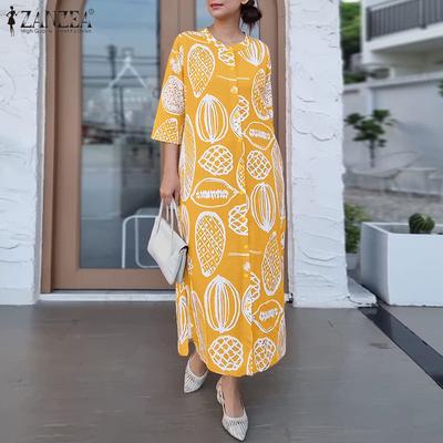 Damen Freizeit Rundhals Locker 3/4 Ärmel Print Kleid
