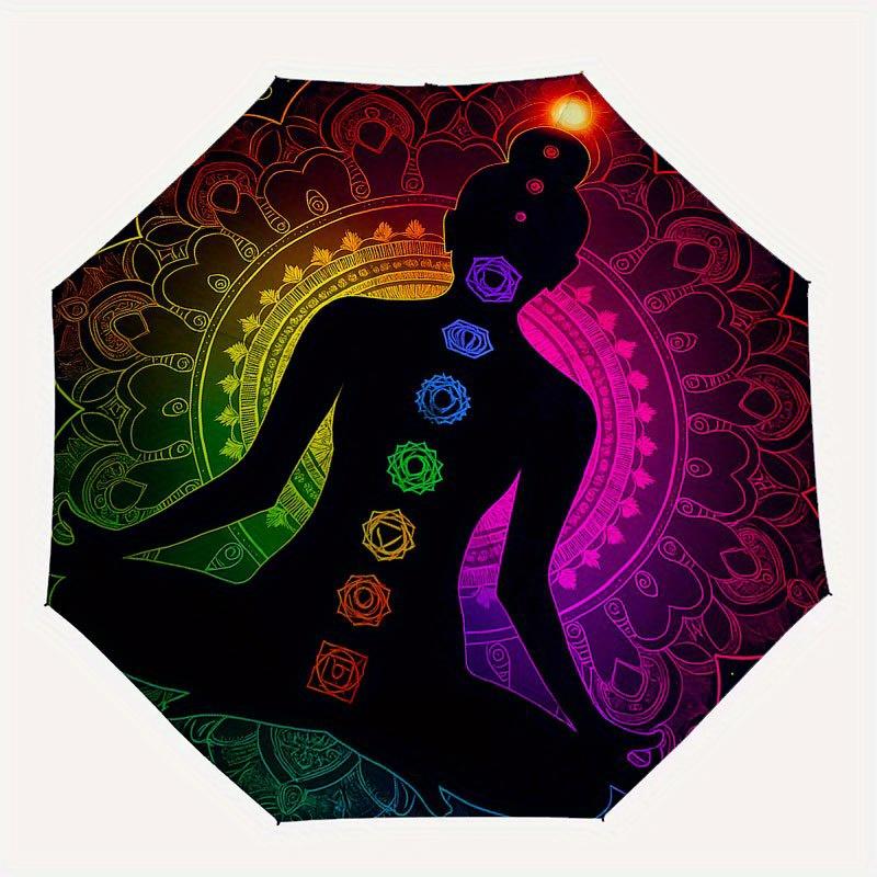 Chakra Meditation Yoga Poster: Vibrant Energy Balance Artwork Umbrella, Cute Umbrella with Cute Design, Portable 3-Fold Compact Umbrella for Men & Wom