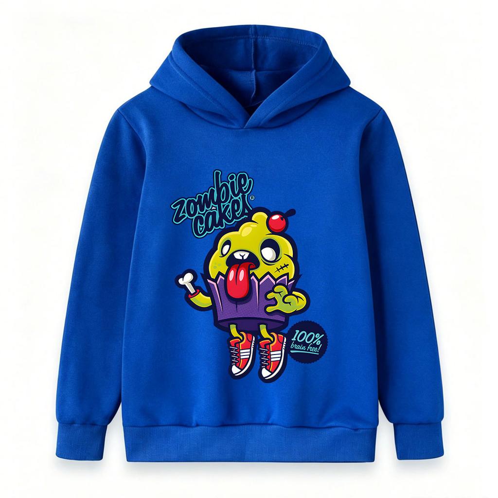 Kids Boys Girls Pullover Hoodie, Funny Zombie Cupcake Print Long Sleeve Casual Hooded Sweatshirt, Comfortable Soft Halloween r