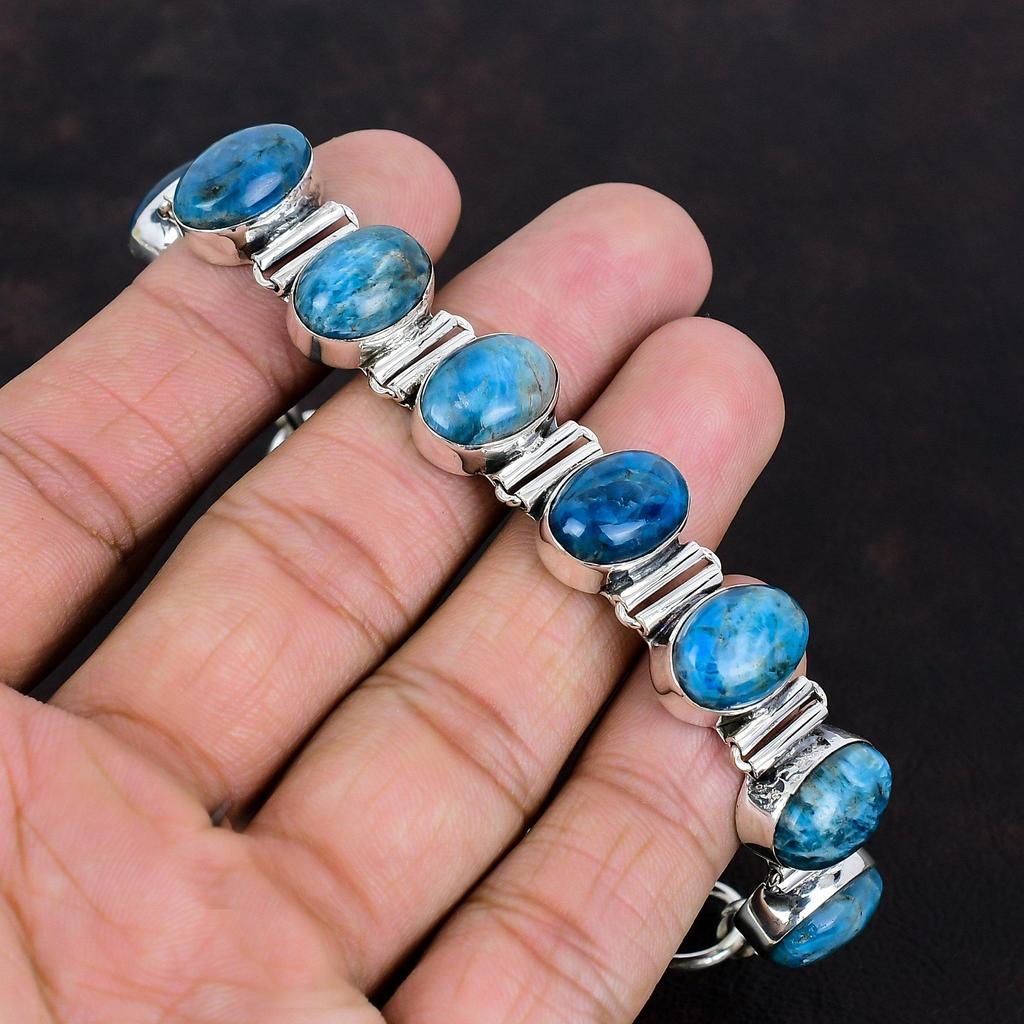 Neon Apatite Bracelet Natural Gemstone Bracelet 925 Sterling Silver Bracelet Adjustable Chain Bracelet Handmade Dainty Jewelry Gifts For Him