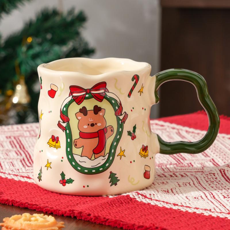 Christmas Ceramic Cup with Handle High End Coffee Cup Household Cartoon Light Luxury High Quality Mug