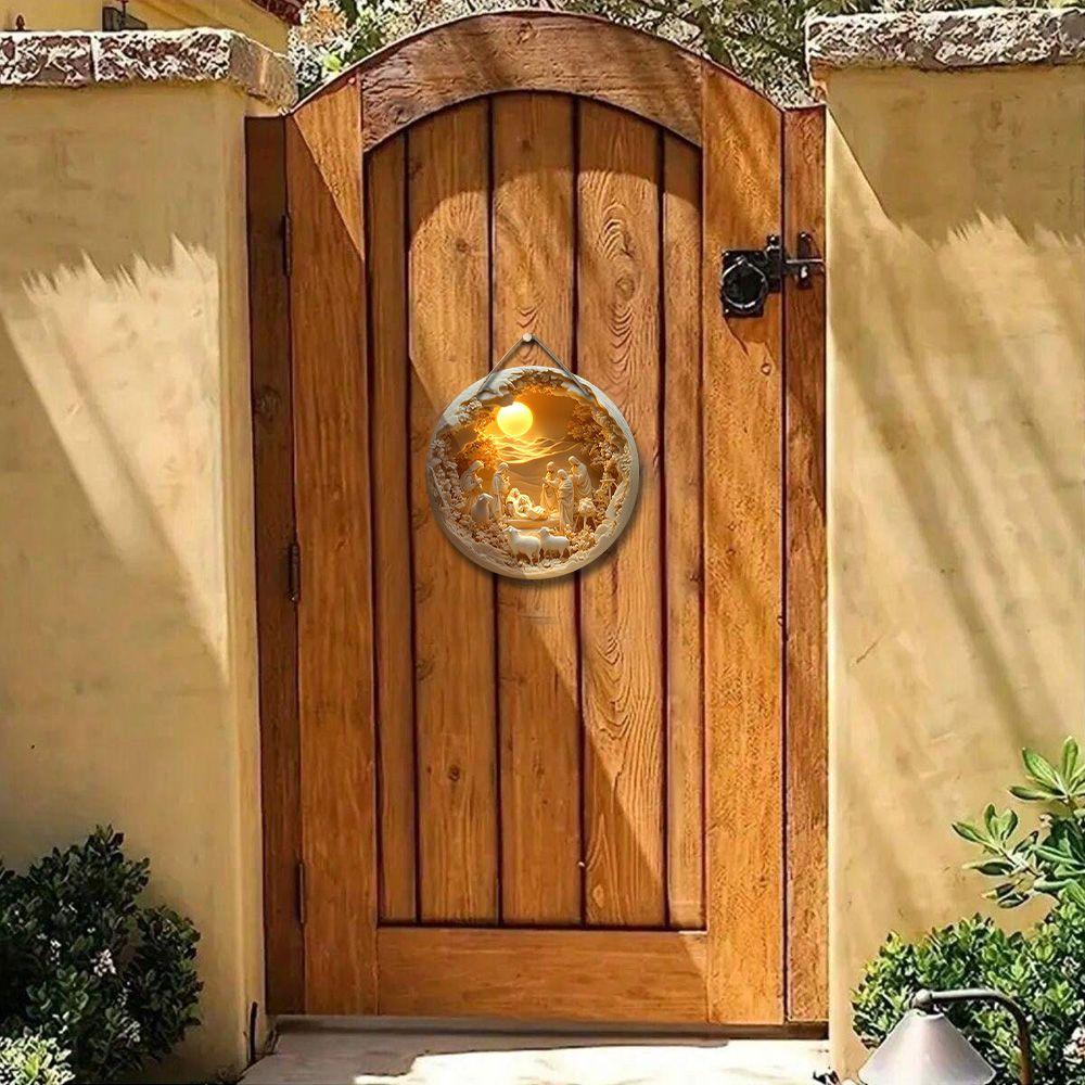 Přívěsek Svatá noc Betlémská scéna, dekorace na stěny nebo dveře domova, 2D plochý dřevěný, vánoční dekorace, dárky pro přátele a rodinu