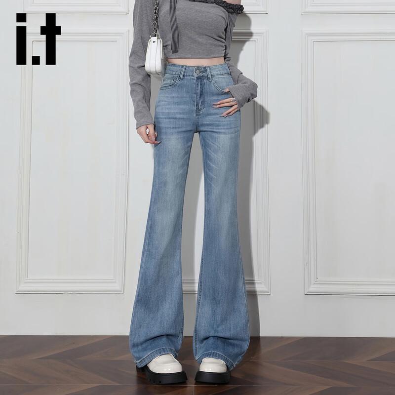 

izzue it Женские джинсы из денима с высокой посадкой и микро-клешем 26