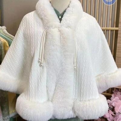 סגנון סיני צ'ונגסאם Hanfu צעיף חיצוני ערום צווארון פרווה מעובה סרוג מעיל קטן כף חמה
