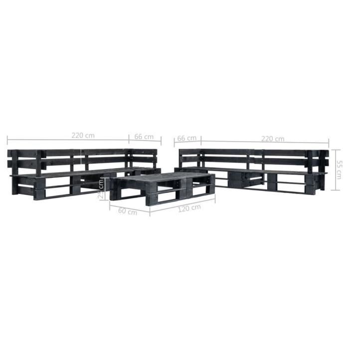 Canapés de jardin - vidaXL - Palette 6 pcs - Noir - Bois massif - Résistant aux intempéries