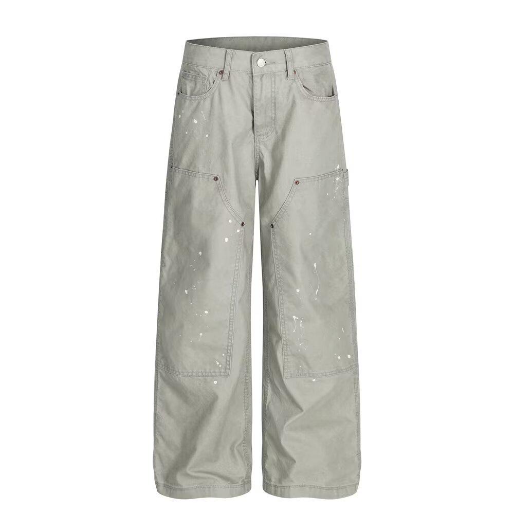 

American Trendy Ink Splatter Wide-Leg Paratrooper Pants - Women s Spring/Summer Loose Casual Streetwear Medium серый