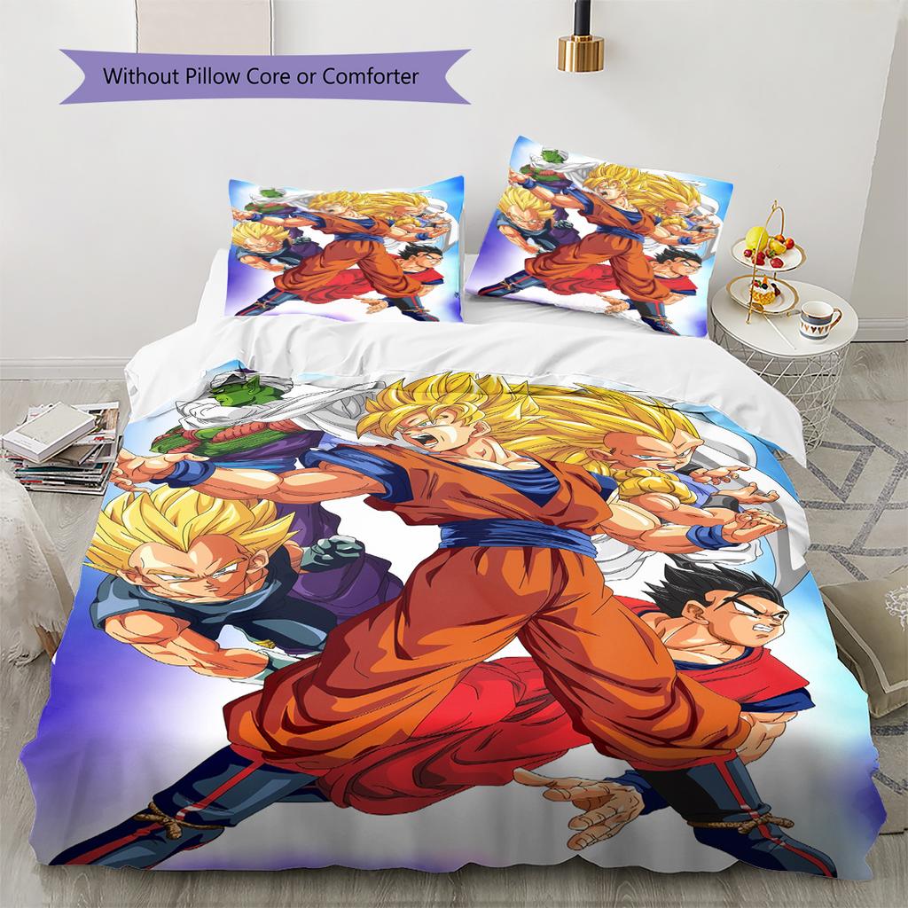 Dragon Ball Son Goku Pattern Bedding Home Decoration Birthday Gift (1 * duvet cover + 2 * pillowcase, without core)