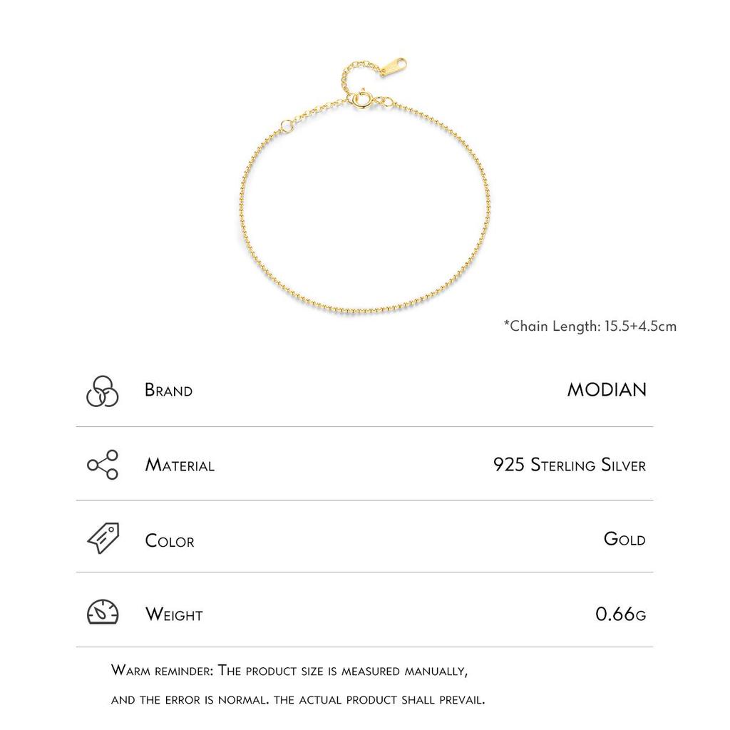 MODIAN 925 Sterling Silver Simple Tiny Thin Beads Stackable Adjustable Bracelets Valentine's Day Gift For Women Fine Jewelry