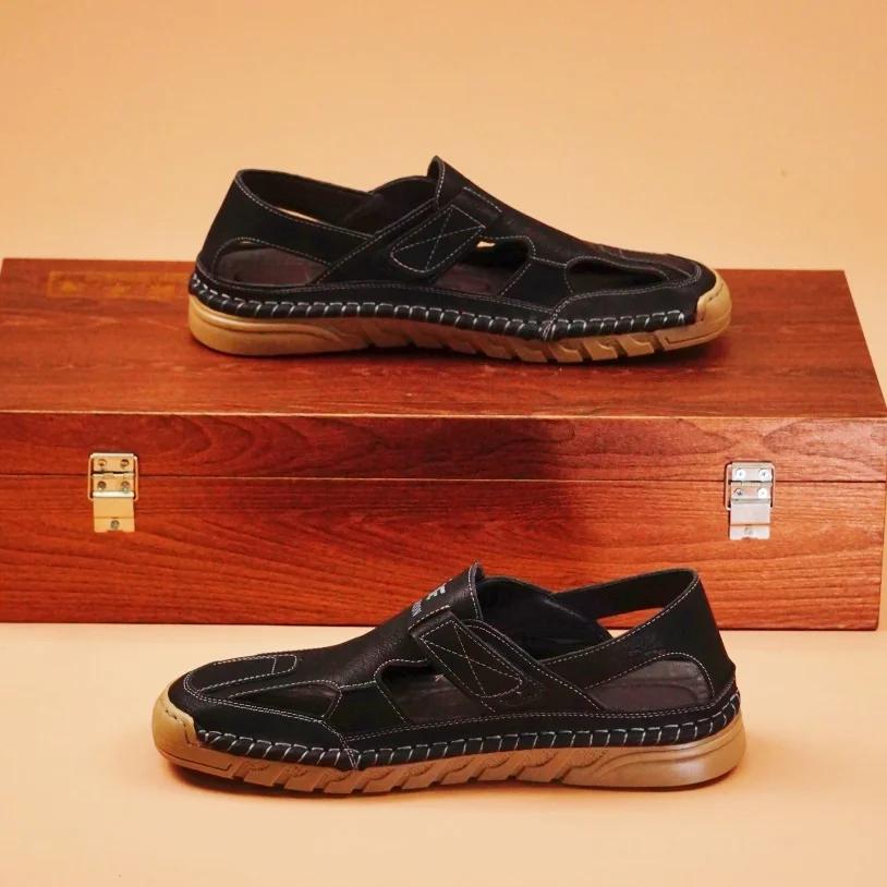 Mote Italiensk Merke Herre Casual Sandaler Massasjesåle Herre Oxford Sko Pustende Sommer Kjøresko Sklisikker Håndlaget Såle
