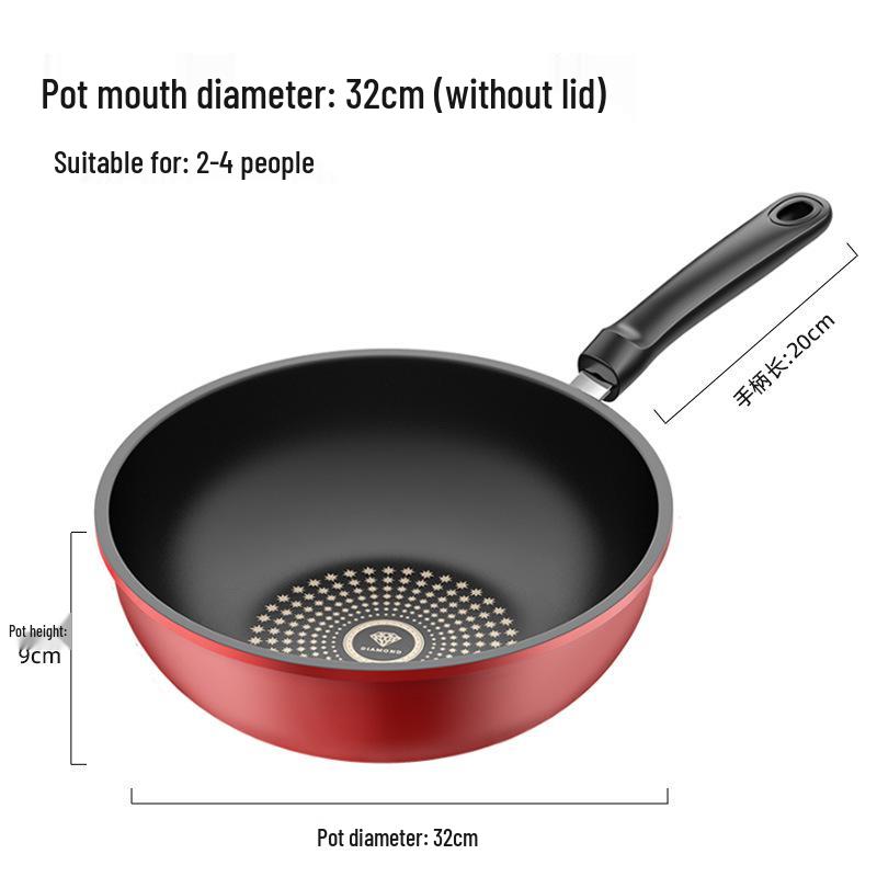 Wok cu fund plat antiaderent - Tigaie de uz casnic cu fum ușor, compatibilă cu toate tipurile de aragaz