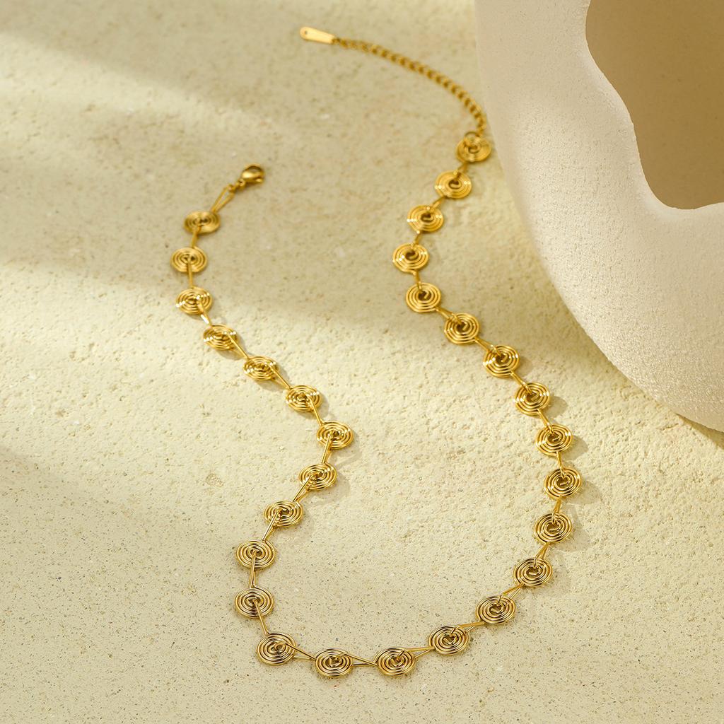 GEMCHIC Women's Geometric Spiral Stainless Steel Chain Necklace and Bracelet Set, Fashion Minimalist Design